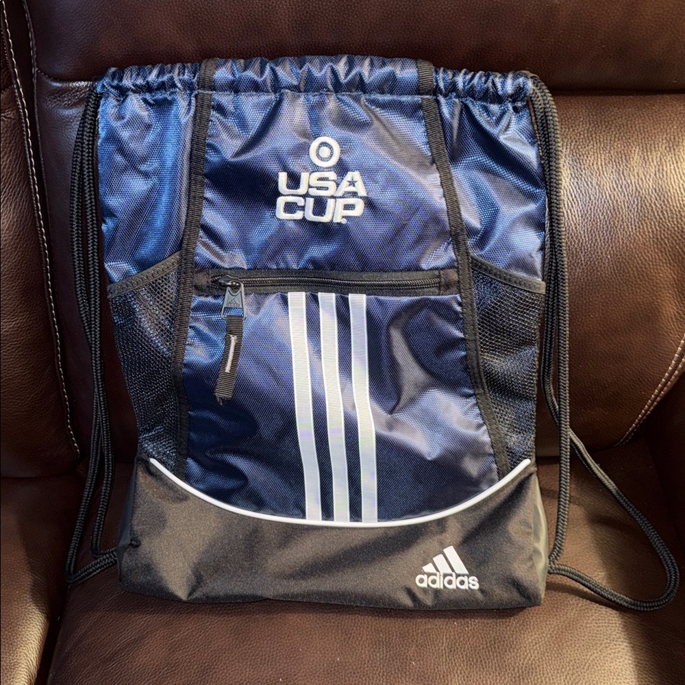 Adidas Blue and Black Drawstring Backpack from soccer
